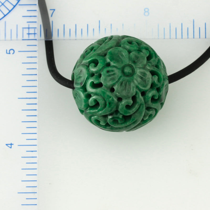 Green Jadeite Jade Carved Floral Bead Necklace