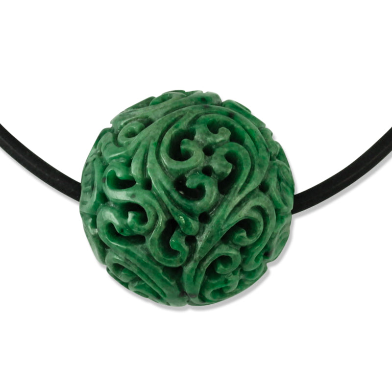 Green Jadeite Jade Carved Floral Bead Necklace